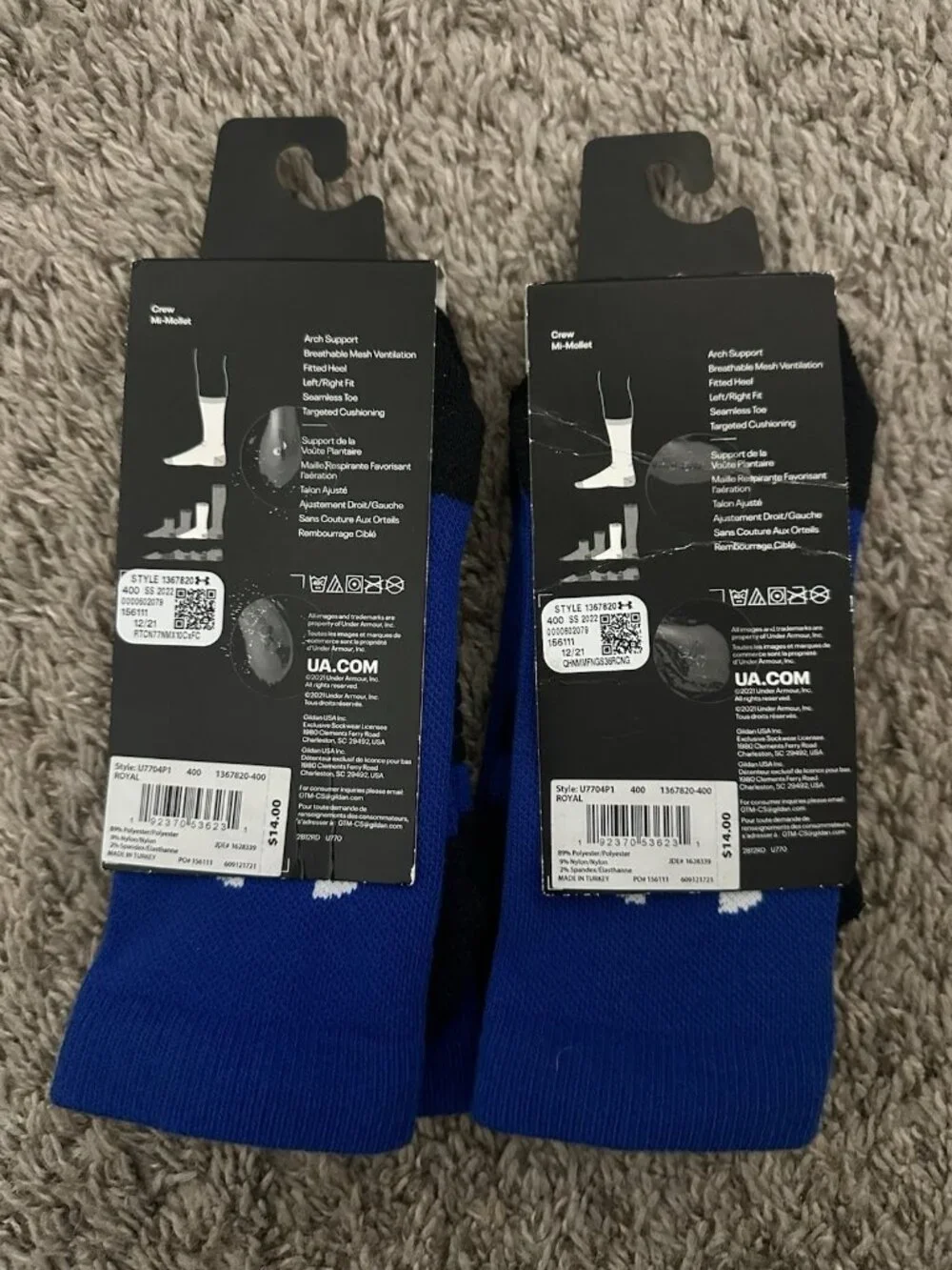 2 Pack Under Armour UA Team Cushioned Crew Socks Mens 7-8.5 Unisex Blue